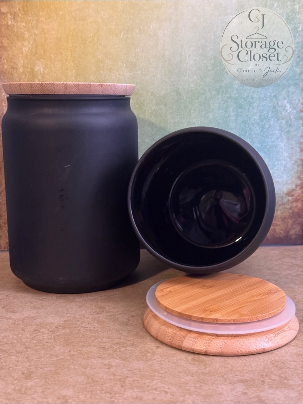 Matte Black Ceramic Canister with Wood Lid - Home Accents